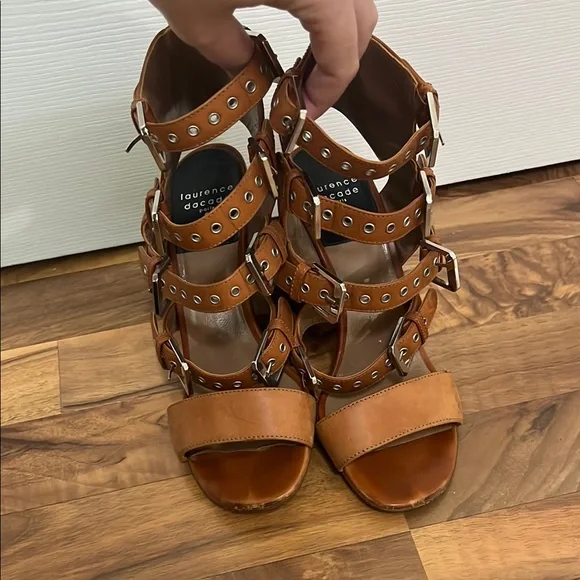 Laurence Decade Paris Brown Leather Strappy Buckle Heeled Sandals Size 39 - Picture 6 of 11